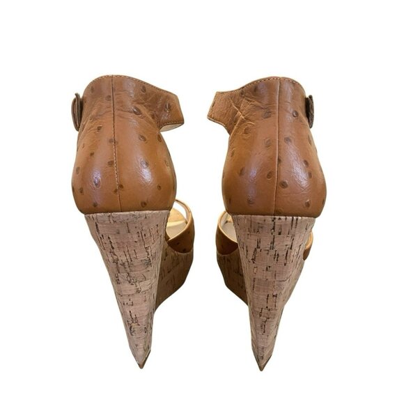 Michael By Michael Kors Ariana Wedge Platform Sandals Brown Size 9.5M Ostrich - Picture 3 of 11